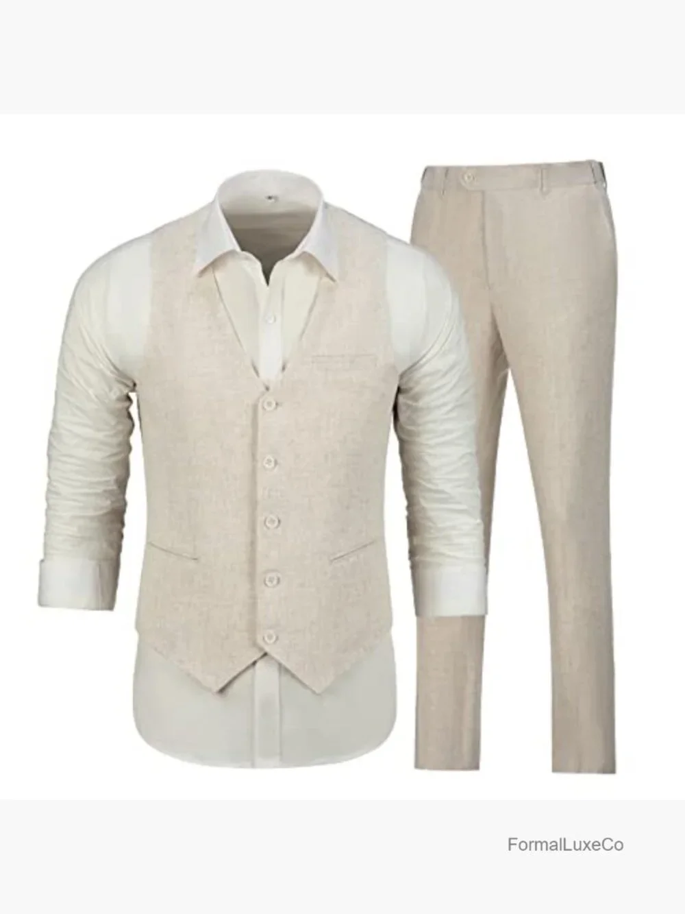 Men's Linen 2-Piece Suit Set - Vest & Pants, Slim Fit Casual Wedding Tuxedo